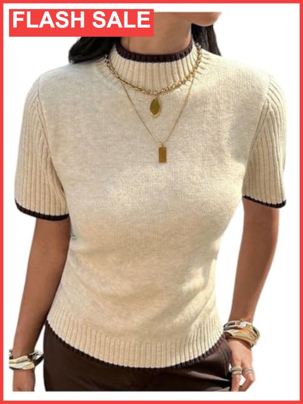 Mock Neck Short Sleeve Sweater Dressy Pullover Knit Top
